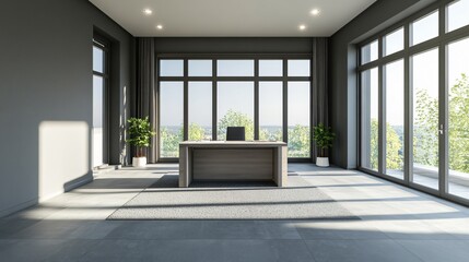 Fototapeta premium Modern Office Interior Design with Panoramic Windows