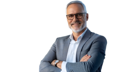 Confident Professional Woman and Man Portraits Against Transparent Background