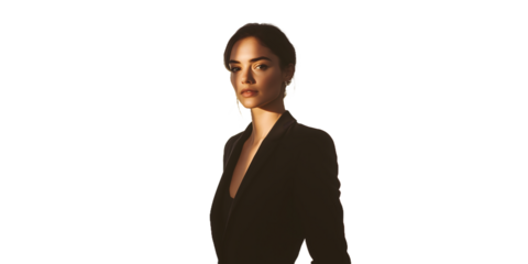 Confident Professional Woman and Man Portraits Against Transparent Background