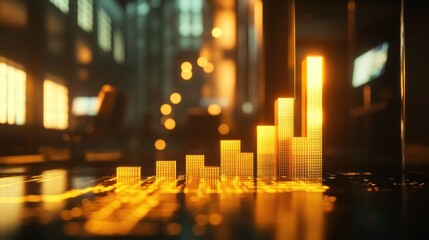 Fototapeta premium Golden Ascending Bars: A Futuristic Financial Growth Visualization