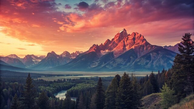 Surreal Sunrise Mountain Panorama: Vibrant Cross-Processed Vintage Landscape