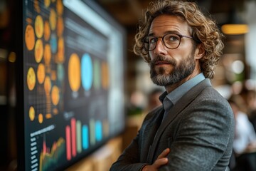 Fototapeta premium Geschäftsführer präsentiert Analysen – Leadership und Datenkompetenz