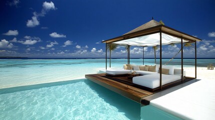 Fototapeta premium Luxury Beachfront Villa with Infinity Pool and Gazebo