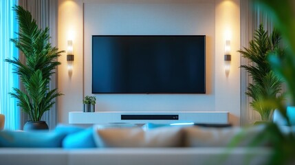Fototapeta premium Modern Living Room Interior Design with Flat Screen TV