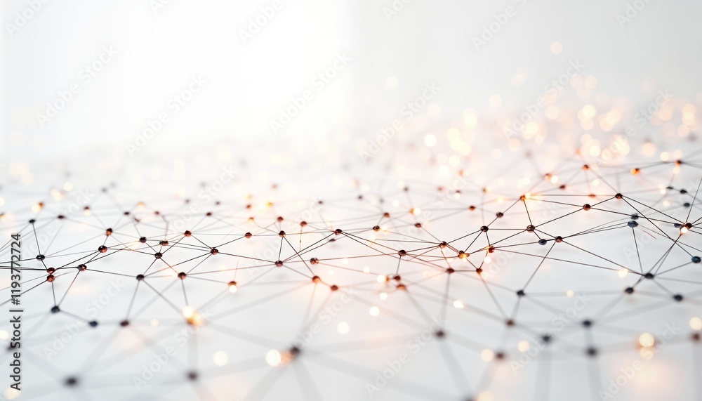 Poster Abstract network graphic design. Complex interconnected lines, dots form futuristic tech structure. Illustrative global communication concept. Network connections create dynamic, modern illustration.