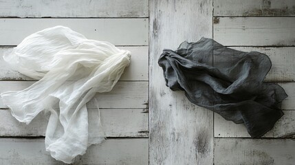 Elegant Draped Fabric on Rustic Wooden Background