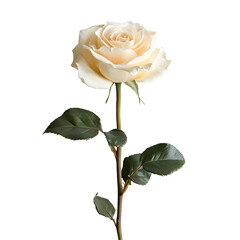 Cream Rose Branch Isolated on White Background