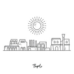 Naklejka premium Simple sketch drawing of Tripoli skyline vector illustration. Modern city in Africa in simple linear style vector design concept. One of big city in Africa. Iconic architectural building design.