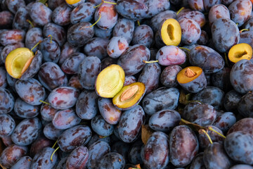 Munich, Germany. Plums at farmers market
