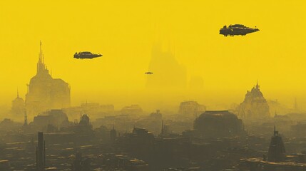 Obraz premium Futuristic Cityscape Yellow Haze Sci-Fi Artwork