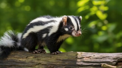 Eastern Spotted Skunk (Spilogale putorius) in Natural Setting. Crepuscular Mammal with Distinct Tail Spotted Pattern Outdoors