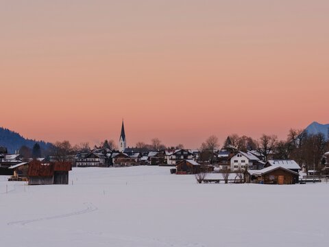 Town Oberstdorf. The Allgau Alps near Oberstdorf during winter in Bavaria, Germany.