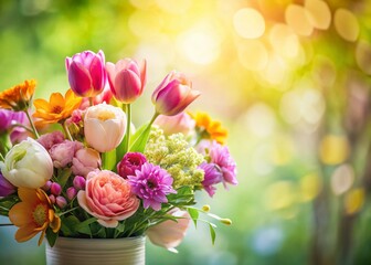 Obraz premium Tilt-Shift Mother's Day Floral Background with Blank Space for Message - Perfect for Cards & Greetings