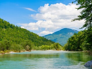 River Isar between Lenggries and Lake Sylvenstein. Germany, Upper Bavaria.