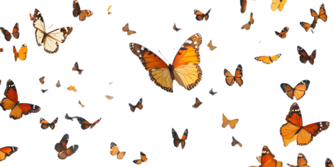 A butterfly is flying in the air with many other butterflies