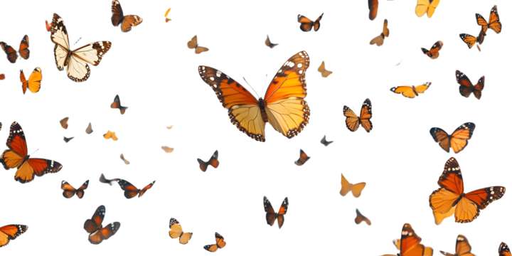 A butterfly is flying in the air with many other butterflies