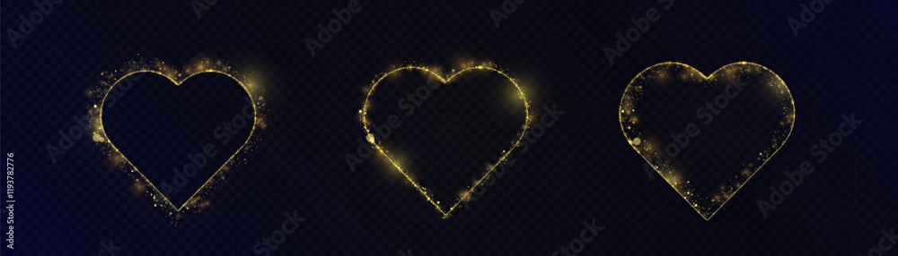 Aufkleber set of hearts with bright neon rays illumination on black background for valentine's day illustratio