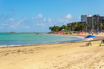 tropical beach in northeastern Brazil in the state of Alagoas, city of Maceio, Ponta Verde beach