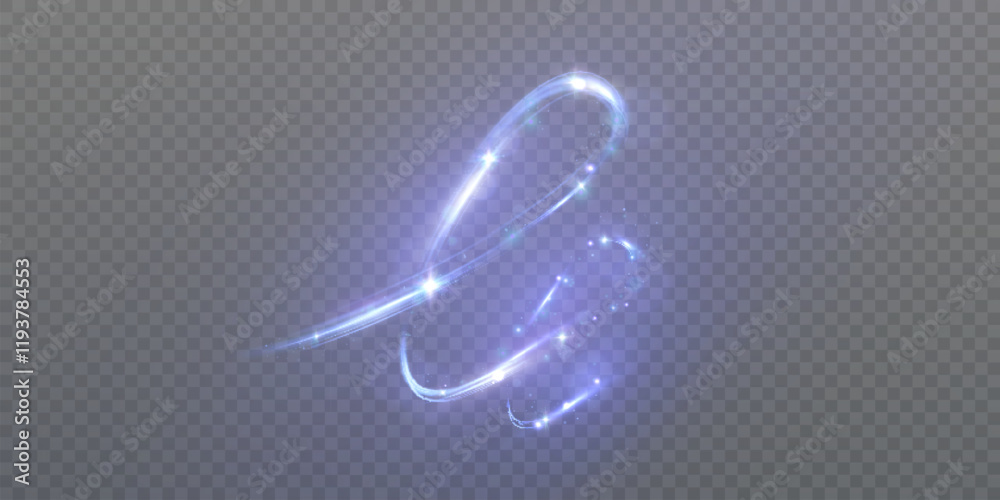 Poster Shiny bright blue glowing curved line with magical neon light effect. Bright line glow effect for game interface design and illustrations.