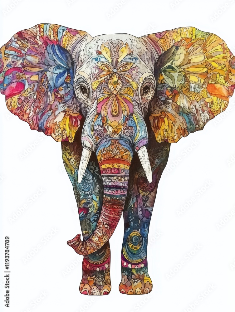 Fototapete colorful illustration of an elephant with intricate patterns and vibrant colors showcasing artistic 
