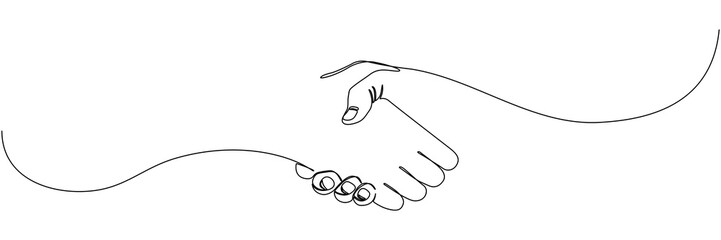Handshake continuous line drawn. Business deal concept. Partnership and agreement symbol.Vector illustration isolated on white background. 