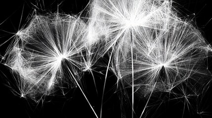 Naklejka premium Abstract Black and White Dandelion Seed Heads Closeup
