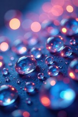 Close-up view of iridescent water droplet clusters , shiny, pure