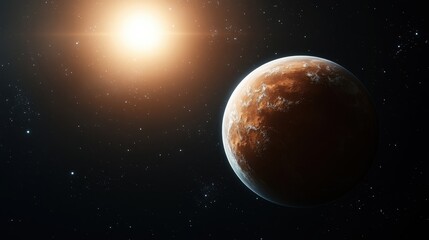 A Martian Planet Orbits A Bright Star In Space