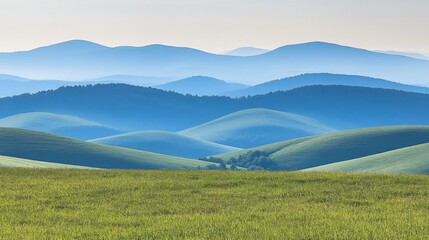 Fototapeta premium Serene Rolling Hills Landscape Blue Mountains Meadow