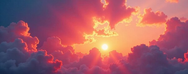 Fiery orange and pink hues paint the sky, clouds ablaze , light, design