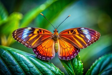 Fototapeta premium Vibrant Butterfly Close-Up on Leaf: Stunning Drone Photography
