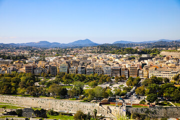 Obraz premium Corfu, Greece. Old town city of Corfu, walled city, fortress and parks