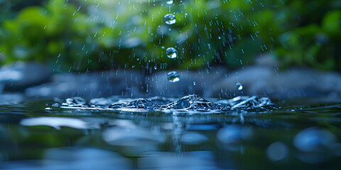 Fototapeta premium Water droplets splashing on calm surface, Nature and environmental water conservation concept