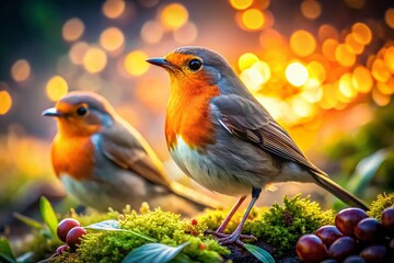 Obraz premium Vibrant Garden Birds: Creative Lighting Documentary Photography