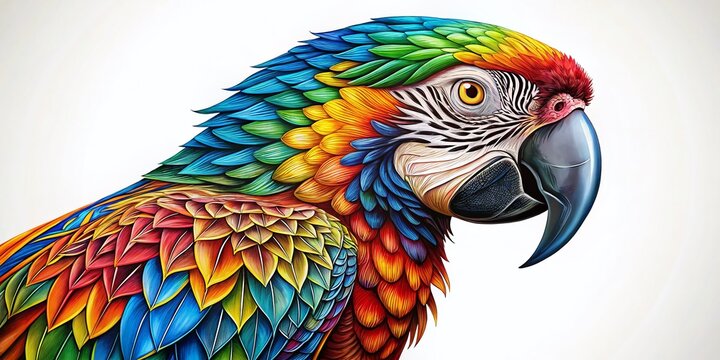 Vibrant Macaw Zentangle Bird Art: Isolated White Background Stock Photo