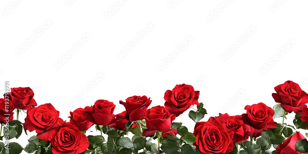 Wall mural red roses frame border for text and design with copy space, isolated on a transparent background. pn