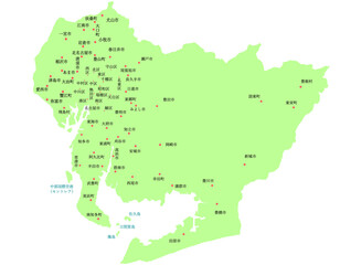愛知県　地図　黄緑　斑点　イラスト