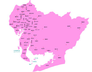 愛知県　地図　ピンク　斑点　イラスト