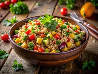 Vibrant Quinoa Salad with Vegetables & Cilantro - Low Light Food Photography