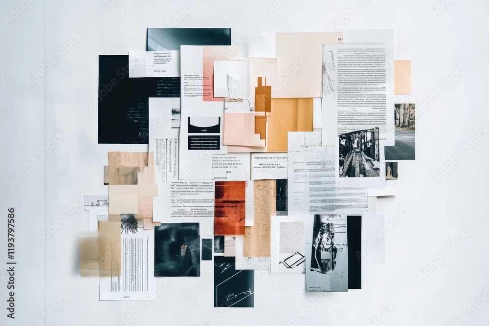 Poster Creative collage showcasing diverse texts and visual elements reflecting modern artistic expression and design aesthetics. Generative AI