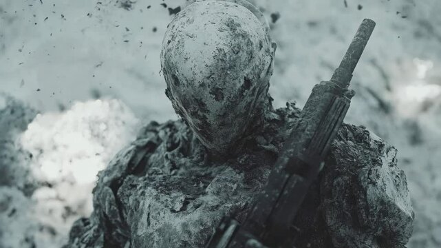 Futuristic Soldier in Stone Armor Seamless Loop Background