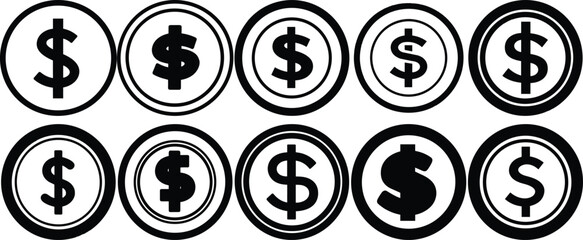 Dollar silhouettes set, money pack of vector silhouette design, isolated background