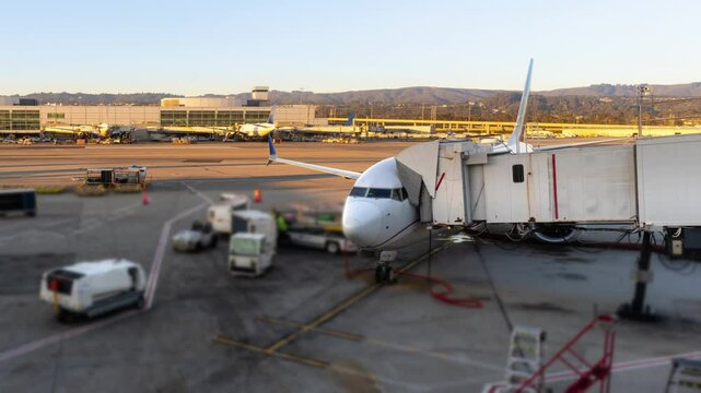 Time Lapse of Airplane Loading at Airport Terminal Gate Before Taxi and Takeoff