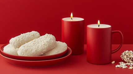 Red Candles and Sweet Treats Still Life Photography
