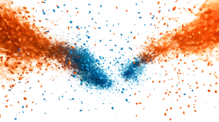 orange and blue flying particles isolated