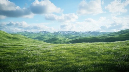 Fototapeta premium Serene Green Hills Under a Summer Sky