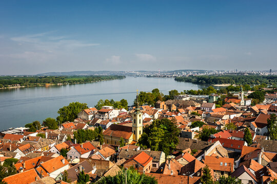 Danube and Zemun, Belgrade district. View from the Gardos Tower.