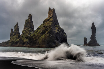 Reynisdrangar Sea Stacks in the North Atlantic Ocean in Vik, Iceland © Danita Delimont