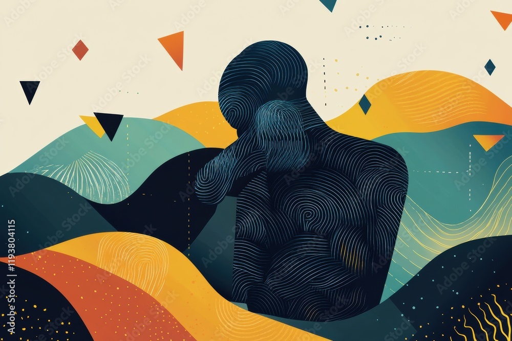 Leinwandbilder Abstract representation of pain expressed through geometric shapes and wave patterns during a moment of distress. Generative AI