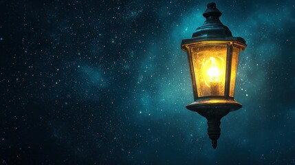 Glowing lantern against a starry night sky.